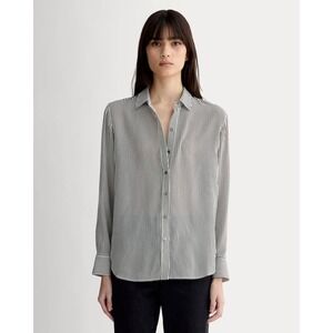 Everlane 100% Silk Button-Up Blouse‎ Striped Black White Size 0 Classic